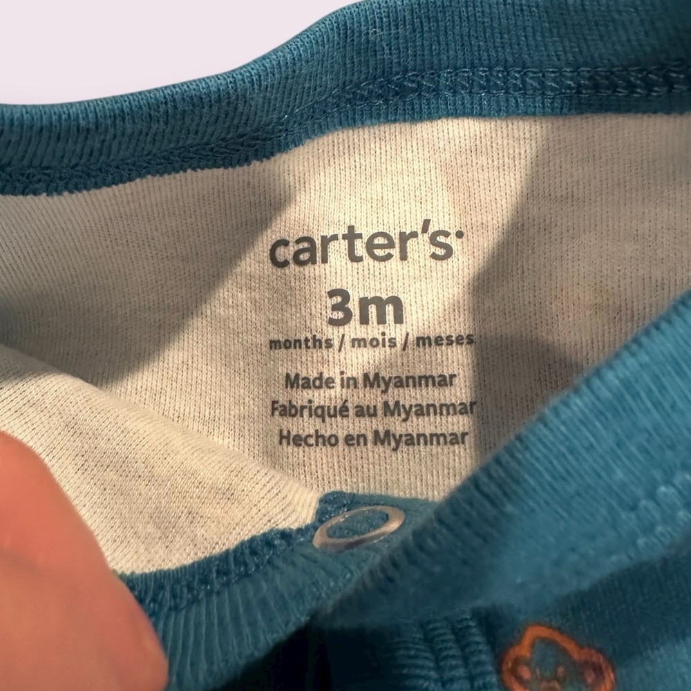 NWT Baby Carter's Teal Button Front Footies With Animal Print Size 3 Months - Picture 7 of 9